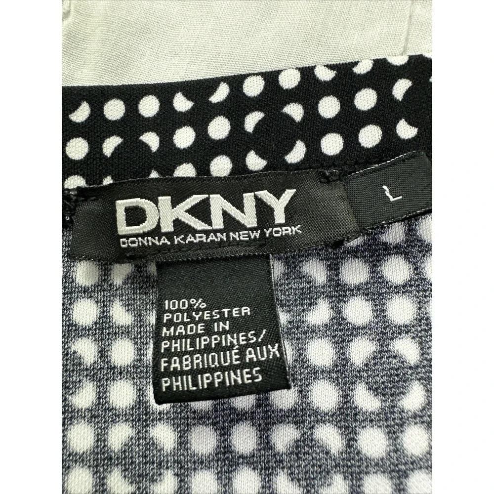 DKNY Skirt Womens Large Black White Polka Dot Pencil Elastic Waist Pull On